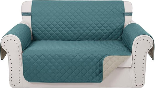 Reversible 45" Small Loveseat Sofa Covers, Blue/Beige | Loveseat Covers for Dogs Water Repellent, Friendly Furniture Protector with Elastic Straps for Living Room by LuxshareHome