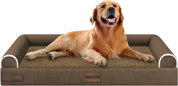 NANUYA Orthopedic Dog Bed for X-Large Dogs, 40 x 32 Inch, Dark Coffee | Egg crate foam for joint support, 3-sided bolster pet sofa, waterproof lining, washable cover, and non-skid base by Nanuya