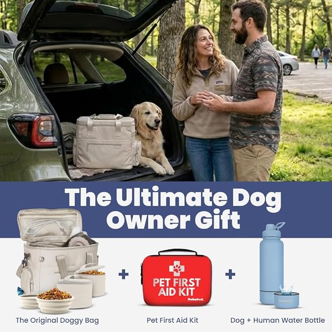Rubyloo Original Doggy Bag™ Dog Travel Bag for Supplies with Travel Bowls | 2 BPA-Free Collapsible Bowls, 2 Pet Food Containers, TSA-Ready, Road Trips, Camping, Weekend Getaways, Doggy Gift, Beige - Image 7