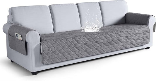 VANSOFY Waterproof Oversized Couch Cover for Pets, Light Gray, 72.4" | Non-Slip, Washable, Utility Pockets, Pet Friendly, Furniture Protector Slipcover for 4 Cushion Couch by VANSOFYFURNITURECOVERS