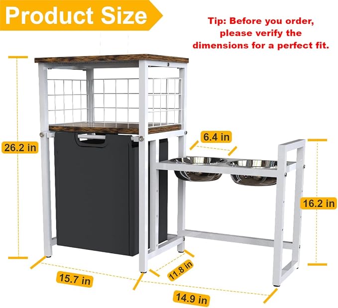 30.6Long x 26.2 High Elevated Dog Bowl Stand with Pet Food Storage Organizer, Adjustable Raised Feeding Station with Toy Basket for Large Medium Small Dogs and Cats, White - Image 2