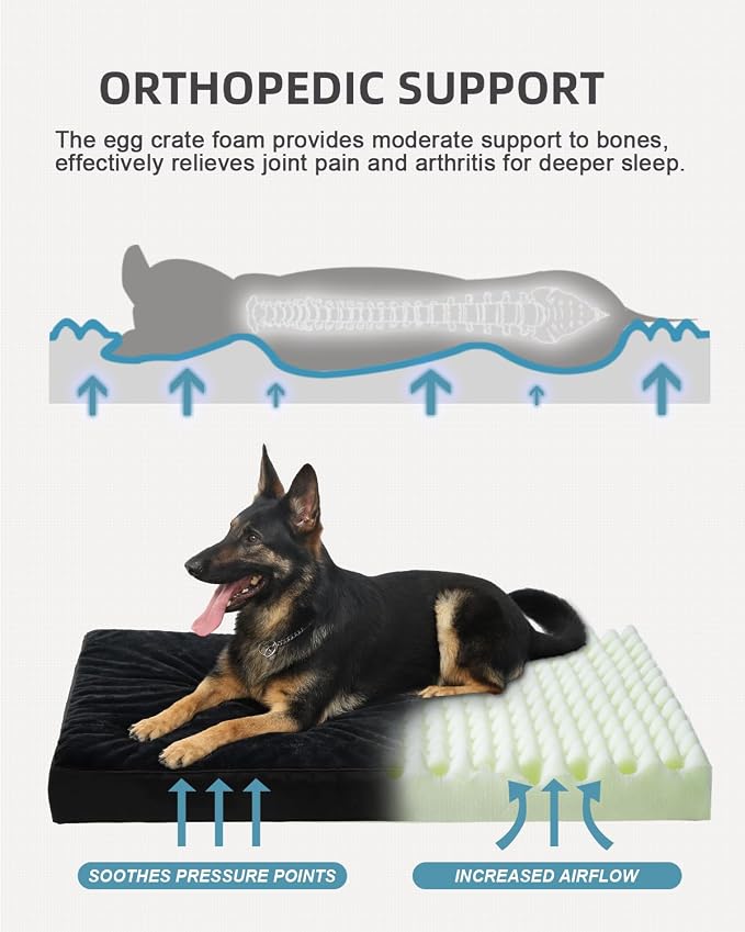 KSIIA Orthopedic Dog Bed for Extra Large Dogs with Waterproof, Black, 47x29 | Deluxe Soft Plush Dog Crate Bed, Washable Pet Mat with Removable Cover & Egg Crate Foam for Extra Large Dogs Sleeping - Image 2