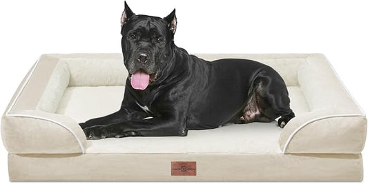 Comfort Expression Orthopedic Dog Bed for Extra Large Dogs with Bolster | Waterproof Dog Couch Bed with Washable Cover & Non-Slip Bottom, Supportive Egg Crate Foam Big Dog Bed, 53x42Inch by ComfortExpression