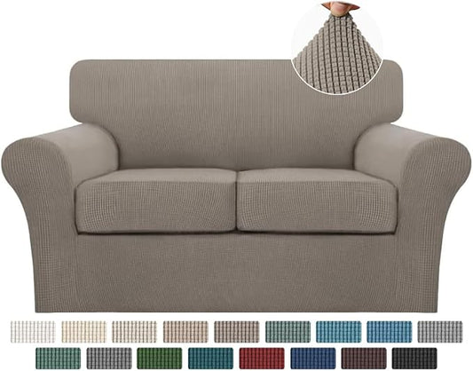 Turquoize 3 Piece Sofa Covers for 2 Cushion Couch Sofa Slipcover Soft Couch Cover for Dogs-Washable Sofa Furniture Covers with 2 Individual Cushion Covers, Thick Jacquard Fabric (Loveseat, Taupe) by Turquoize