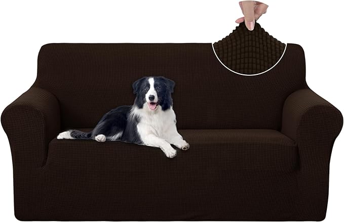 U-NICE HOME Oversized Stretch Loveseat Couch Cover, Chocolate | 2 Cushion Sofa, 1-Piece Sofa cover, Washable, Pet friendly, Furniture protector, Polyester Spandex Jacquard fabric by U-NICEHOME