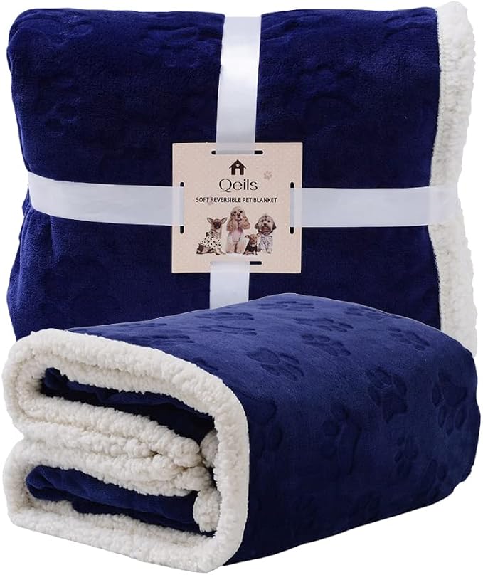 Qeils Waterproof Blanket for Bed, Dog Blankets for Large Dogs, Waterproof Cat Blanket Washable, Soft Sherpa Fleece Puppy Blanket, Reversible Throw Protector for Couch Car, 50"X60", Navy Blue - Image 5