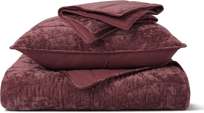 EverGrace Luxury Wave Crushed Velvet Quilt Set, King Size, Burgundy | Luxurious Soft, Lightweight Velvet Comforter, Cozy Plush Oversized Bedspread Coverlet for All Season, with 2 Shams - Image 8