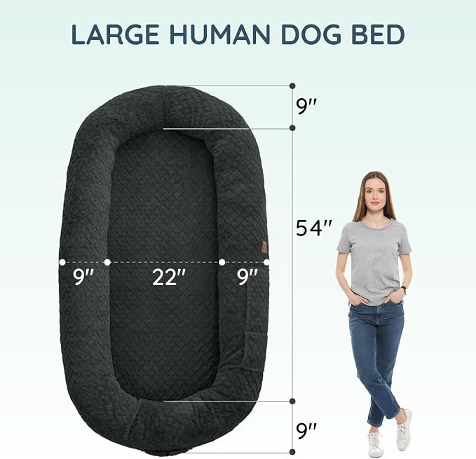 ChiXnuggle Faux Fur Washable Human Dog Bed Cover（Only Human Dog Bed） | 72*40*10,removable replace cover,soft fur,non-slip bottom,dark grey - Image 2