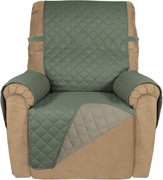 PureFit Reversible Quilted Recliner Sofa Cover, Water Resistant Slipcover Furniture Protector, Washable Couch Cover with Elastic Straps for Kids, Dogs, Pets (Small, Greyish Green/Beige) | Greyish Green/Beige, Water Resistant Couch Protector, Washable P... by PureFit