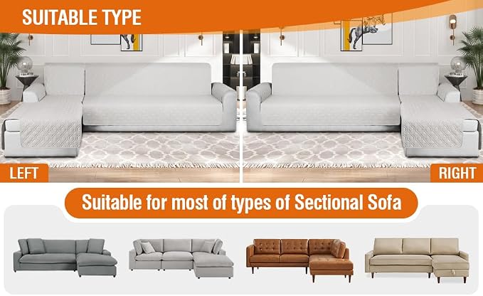 VANSOFY Sectional Couch Covers 100% Waterproof L Shaped Sofa Slipcover 3pcs Reversible Chaise Lounge Cover for Sectional Sofa Furniture Protector Cover for Pets Dog Cat(X-Large, Off White) - Image 4