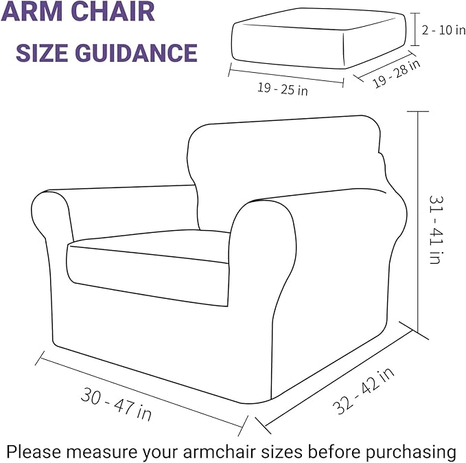 ZNSAYOTX Luxury Velvet Chair Slipcovers with Arms 2 Piece Stretch Chair Covers for Living Room Thick Soft Armchair Slipcover Anti Slip Dog Pet Friendly Furniture Protector (Grey),30"-47"(1 Cushion) - Image 6