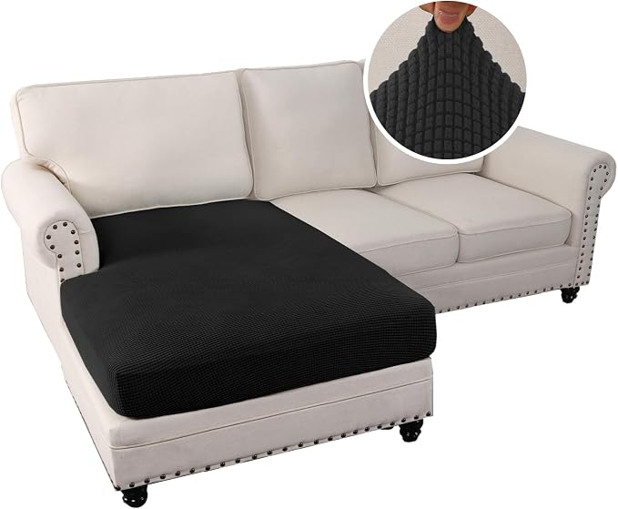 H.VERSAILTEX Sectional Couch Covers 1 Piece Chaise Slipcover L Shape Separate Cushion Couch Cover for Both Left/Right Sectional Couch (Seat Only: 1 Chaises, Black) - Image 2