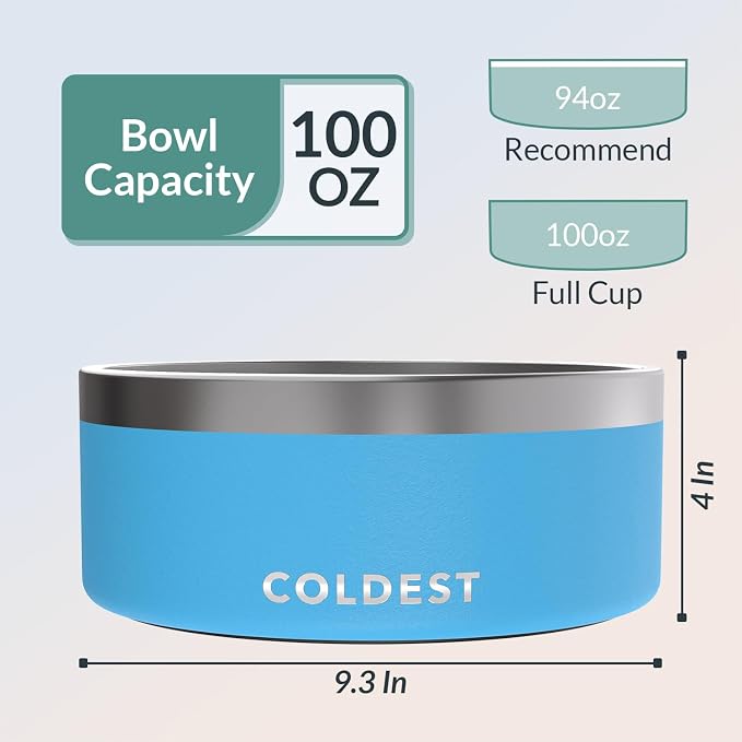 Coldest Dog Bowl - Anti Rust Metal, Non Slip, 3 Layers Insulated Stainless Steel Dog Bowls - Spill Proof & Heavy Duty - Water Bowl for Dogs, Cats & Pets, Dish Washer Safe (100 oz, Celestial Blue) - Image 4