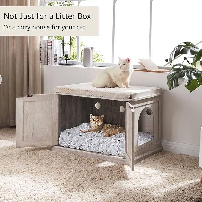 unipaws Cat Litter Box Enclosure Furniture, Hidden Litter Box Cover | Cat Washroom, Cabinet for Large Cat, Dog Proof Cat Litter Boxes, Hideaway Litter Box, Cat House - Image 5