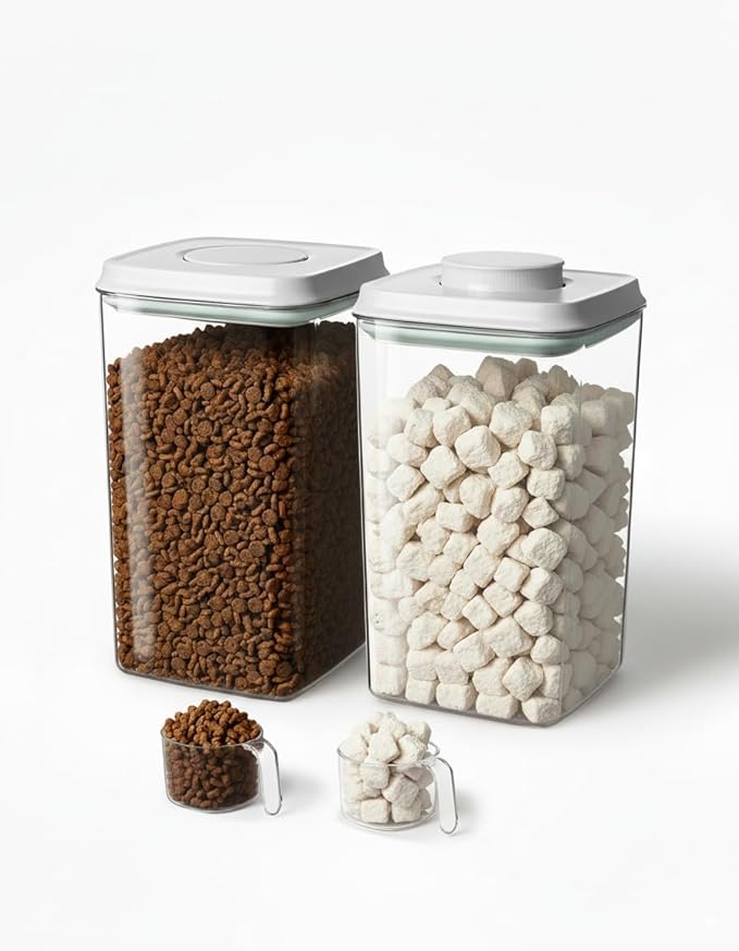 Dog Food Storage Container with 130ml Scoop – 4L/4.2qt Airtight Dog Food Container for Kibble & Treats, BPA-Free Cat Food Storage Container, Stackable Pop Lid Plastic Container with Lid (4.2Qt*2) by ANKOU
