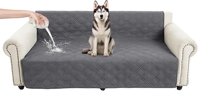 100% Waterproof Dog Bed Cover Pet Blanket 52"x82", 7-Layer Reversible Washable Bed Mat for Furniture Couch Sofa Car (Gray+Gray) by Unknown