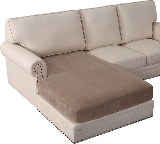 PrinceDeco Sectional Couch Covers Velvet Couch Cover for Dogs Washable L Shaped Couch Cover 1 Piece Individual Sectional Couch Covers with Elastic Bottom(Chaise Lounge,Taupe) by PrinceDeco