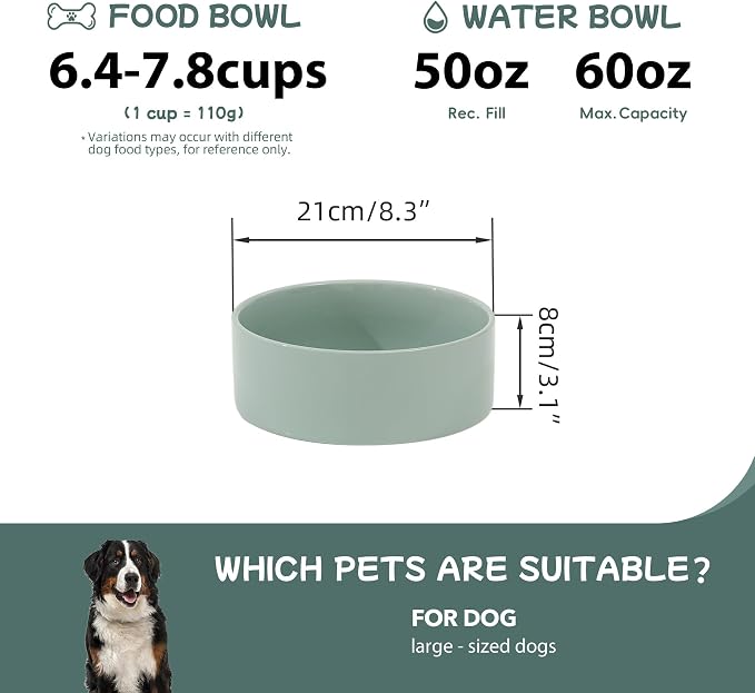 Havniva Ceramic Dog Bowls, Dog Food and Water Bowl Set, Dog Water Bowl | 8.3” Ceramic Dog Food Bowls with Non-Slip Rubber Base, Large Capacity, Dog Feeding Bowls for Large Dogs - Image 2
