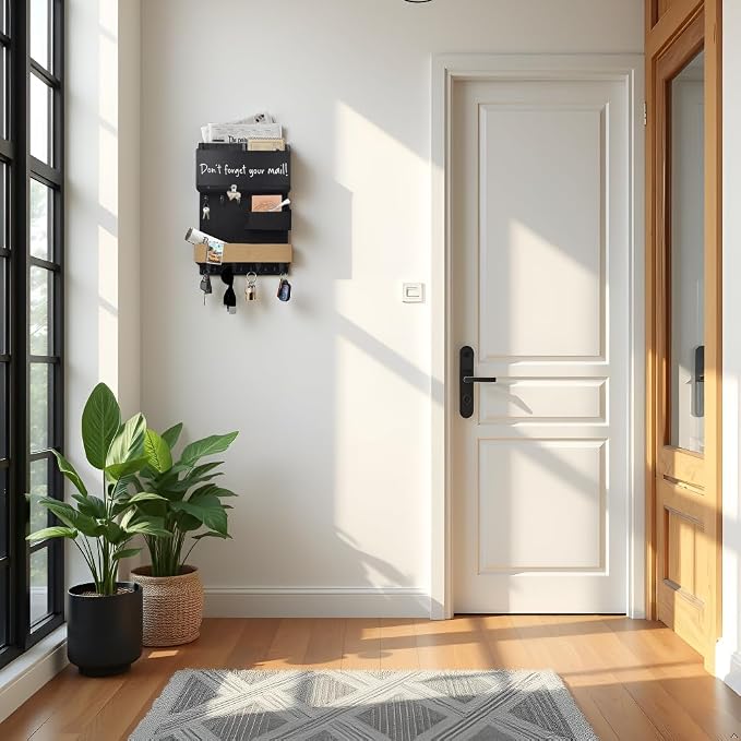 Mail Organizer Wall Mount，Key Holder Mail and Key Organizer for Wall with Shelf, Chalkboard, Corkboard, Home Decor for Room Office Entryway(Midnight Black) - Image 3