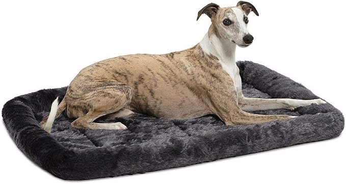 MidWest Homes for Pets QuietTime Dog Bed – Gray Faux Fur Bolster, Ultra-Soft and Machine Washable, Fits 36-Inch Crates and Carriers, for Medium to Large Breed Dogs by MidWestHomesForPets