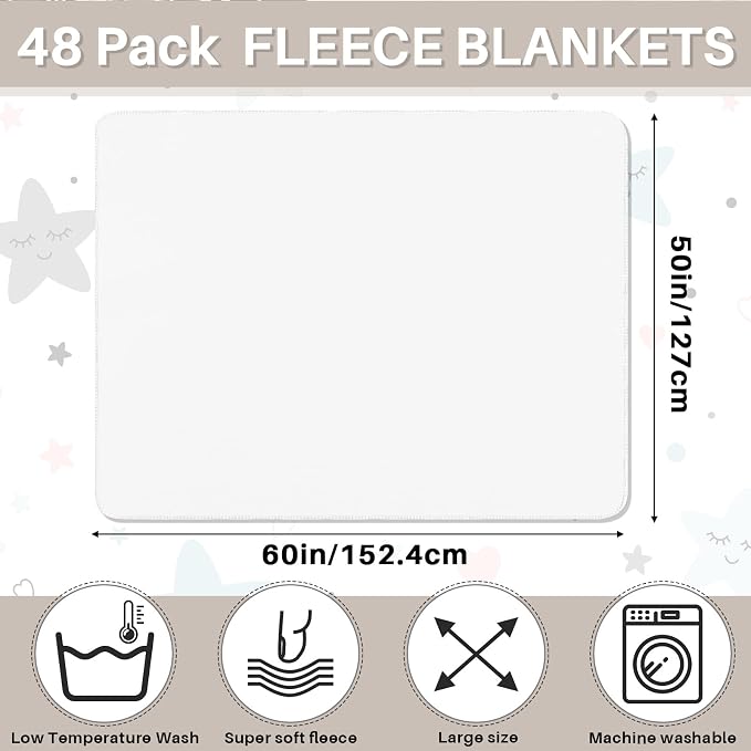 Newwiee 48 Pcs Bulk Fleece Throw Blankets 50'' x 60'' Oeko-tex Standard 100 Certified for Outdoor Wedding Guest Blankets Donation Homeless Sleepover Lap Pet Sofa, All Seasons Use (White) - Image 2