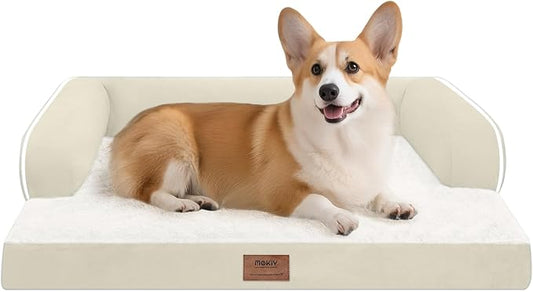 MEKIY Orthopedic Waterproof Dog Bed Pet Couch with Bolster for Medium Dogs | Pillow Support for Neck Relief, Egg Crate Foam, Waterproof Liner, Anti-Slip Bottom, Machine Washable Cover, 30 x 22 Inch by Mekiy