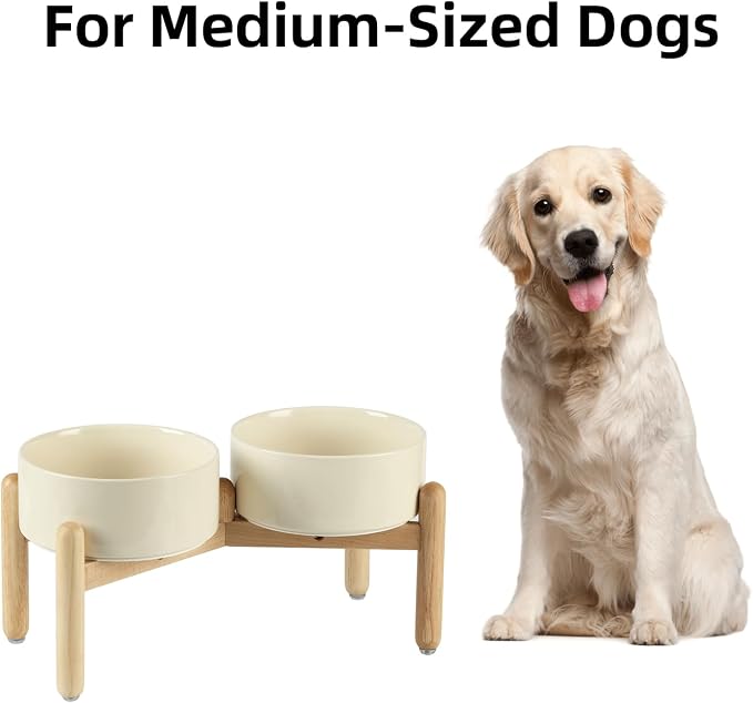 Havniva Elevated Dog Bowls Ceramic Dog Bowls with Stand, Dog Food Bowl | 7.3” Raised Dog Bowls with Non-Slip Wood Stand, Dog Food and Water Bowl Set, Double Dog Feeding Bowls for Medium Dogs - Image 4