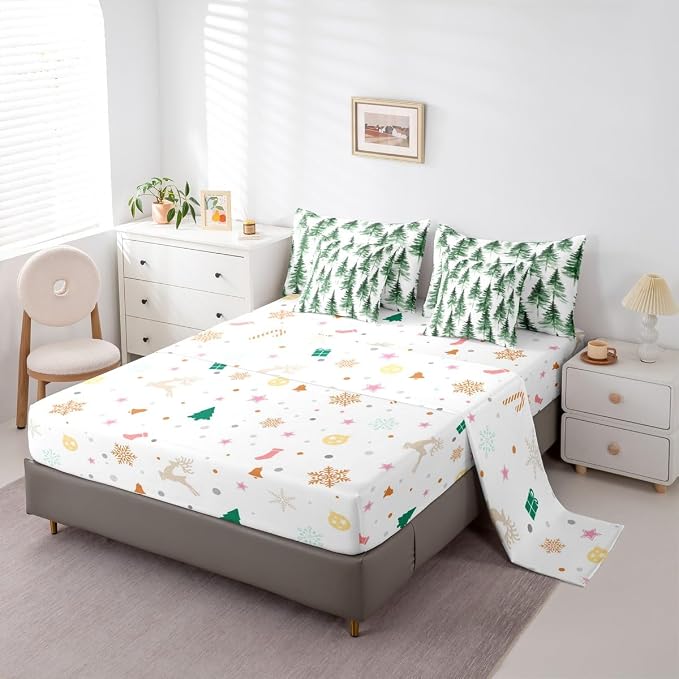 Erosebridal Green Christmas King Comforter Set with Sheets 7 Piece Winter Forest Pine Tree Bed in A Bag Merry Christmas Tree Theme Bedding Sets for Teens Teenager New Year Holiday Xmas Bed Set - Image 5