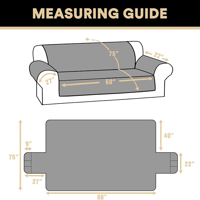 PrinceDeco 100% Waterproof Couch Cover for 3 Cushion Couch Sofa Pet Friendly Non-Slip Couch Cover for Dogs Washable Water Resistant Furniture Protector with Elastic Straps(Sofa 68", Smoke Blue) - Image 6