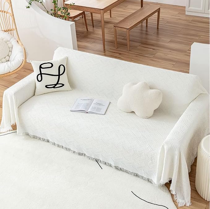 AIVIA Loveseat Cover Sheet Blanket, Cotton Woven Anti Slip Throw Cushion Covers for 2 Seater Couches with Armrest, Living Room Love-Seat Furniture Decor Slipcovers Protector for Dogs Cats - Image 4