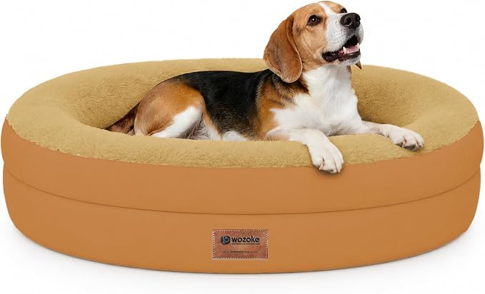 Waterproof Orthopedic Dog Bed for Medium Dogs, Orange | Supportive Crate Foam Relieves Joint Pressure, 360°Bolsters, Waterproof Inner,Washable Cover, Non-slip Bottom by Wozoke