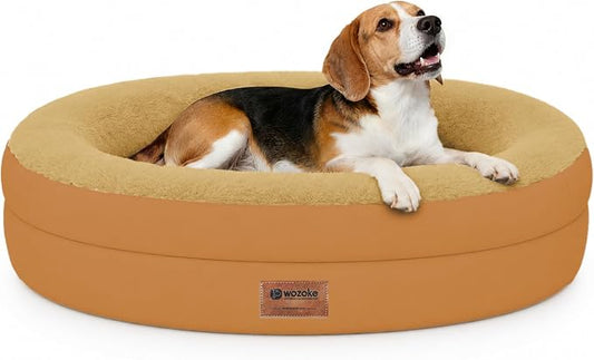 Waterproof Orthopedic Dog Bed for Medium Dogs, Orange | Supportive Crate Foam Relieves Joint Pressure, 360°Bolsters, Waterproof Inner,Washable Cover, Non-slip Bottom by Wozoke