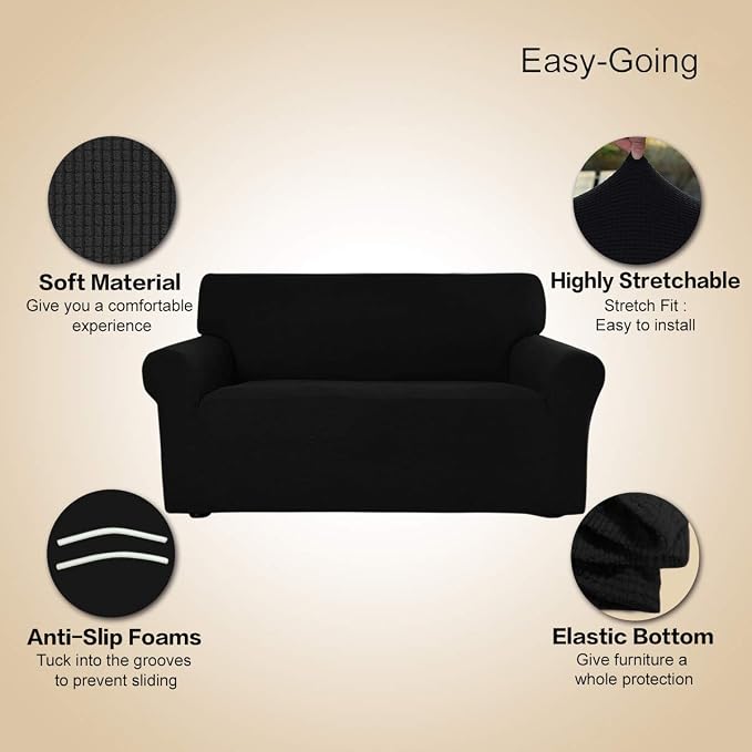 Easy-Going Stretch Couch Covers for Sofa Washable Large Black | 1-Piece Sofa Covers for 3 Cushion Couch Furniture Protector Couch Slipcover Soft with Bottom for Kids Pets - Image 3