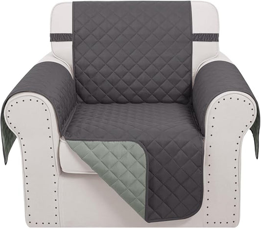 Reversible Recliner Chair Covers, 23" Chair, Dark Grey | Chair Covers for Living Room with Elastic Straps, Water Repellent, Chair Protectors Covers for Dogs by LuxshareHome