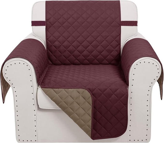 Reversible Recliner Chair Covers, 23" Chair, Burgundy/Camel | Chair Covers for Living Room with Elastic Straps, Water Repellent, Chair Protectors Covers for Dogs by LuxshareHome