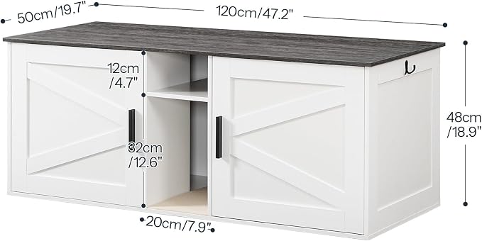 HOOBRO Double Litter Box Enclosure, Modern Cat Litter Box Furniture with Storage and Mat Design, Farmhouse Hidden Litter Box Enclosure with 2 Hooks, White and Charcoal Gray BW23MW01 - Image 8