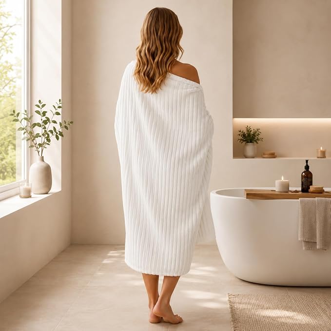 3 Pack Bath Towel Set, 40"x80" Oversized Bath Sheet, White | Ultra Soft Microfiber, Lint Free, Quick Dry, Highly Absorbent, Full Body Coverage, 1 Bath Sheet, 1 Hand Towel, 1 Washcloth - Image 4