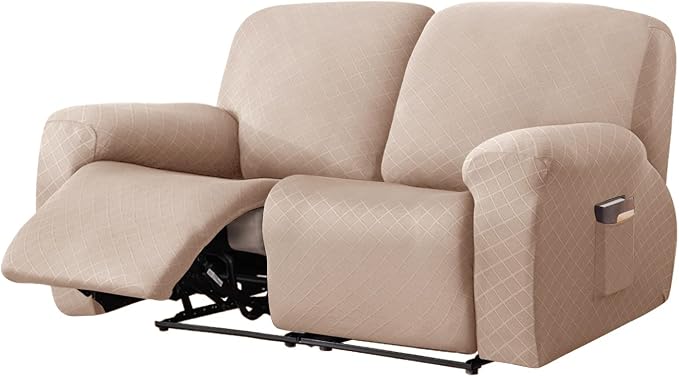 vctops Diamond Recliner Loveseat Slipcover 6-Pieces Stretch Dual Recliner Sofa Covers for 2 Seat Dual Reclining Loveseat Couch Soft Solid Furniture Protector (Camel,2 Seat) by vctops