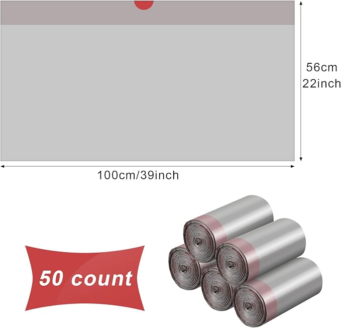 Tinlade 50 Count Jumbo Cat Litter Box Liners Large Drawstring Cat Litter Liners Bags Unscented Tear Resistant for Trash Waste to Keep Your Home Clean(39 x 22 Inch,Gray, Red) - Image 2