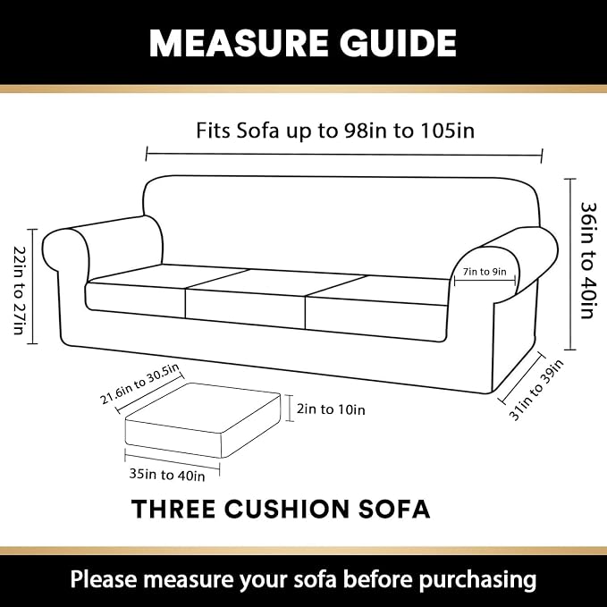 PrinceDeco Velvet XL Couch Cover for Oversized Sofa 4 Piece Sofa Covers for 3 Cushion Couch Washable Furniture Protector with Non Slip Elastic Bottom Width Up to 105 Inch (X-Large, Rust) - Image 2