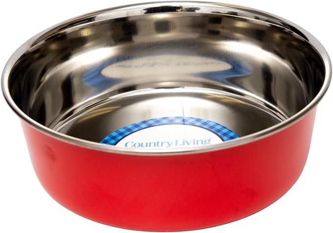 Country Living Set of 2 Heavy Gauge Stainless Steel Dog Bowls - Non-Skid, Durable & Rust-Resistant - Perfect for Food & Water - Vibrant Red, 96 oz Capacity - Image 5