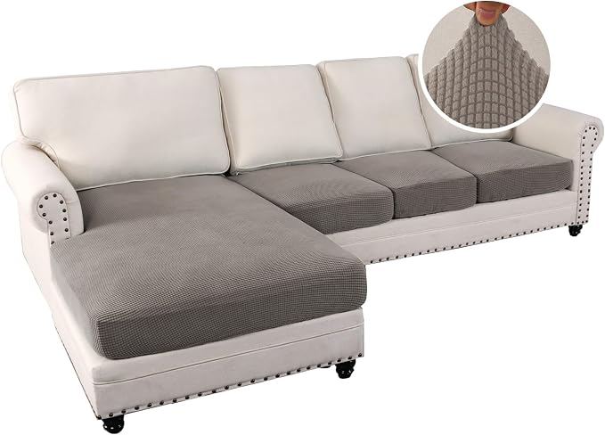 H.VERSAILTEX Sectional Couch Covers 4 Pieces Sofa Seat Cushion Covers L Shape Separate Cushion Couch Chaise Cover for Both Left/Right Sectional Couch (Seat Only: 1 Chaise + 3 Sofa, Taupe) - Image 2