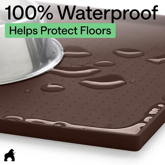 GORILLA GRIP 100% Waterproof Raised Edge BPA Free Silicone Pet Feeding Mat, Dog Cat Food Mats Contain Spills Protects Floors, Placemats for Cats and Dogs Water Bowl, Pets Accessories 18.5x11.5 Brown - Image 4
