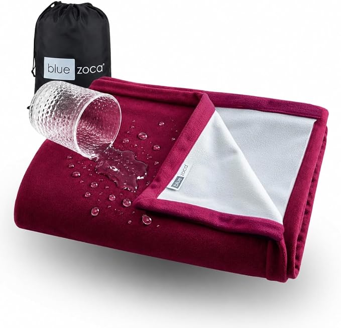 Waterproof Blanket | Machine Washable Dog Bed Cover | Waterproof Pet Blanket for Couch, Bed & Car | Cat & Dog Blankets for Large Dogs, Pets & Adults | Travel Size - 65x50in Merlot by BlueZoca