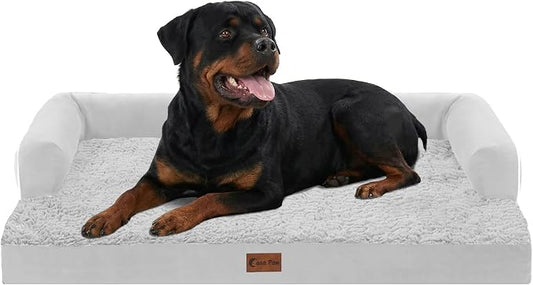 Orthopedic Dog Bed for Extra Large Dogs, 48x30in, Grey White | Orthopedic Foam Relieves Joint Pressure, Bolsters Supports Head And Neck, Washable Cover, Non-Slip Bottom by CasaPaw