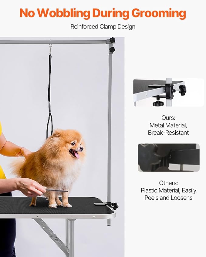 VEVOR Pet Grooming Table, 46 Inch Grooming Station with 2 Height Adjustable Arms, 330LBS Static Load Capacity, Foldable Dog Groom Station with No-Sit Haunch Holder with Loop, for Medium/Small Dogs - Image 3
