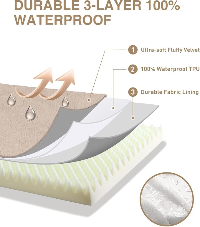 KSIIA Orthopedic Dog Bed for Extra Large Dogs with Waterproof, Khaki, 47x29 | Deluxe Soft Plush Dog Crate Bed, Washable Pet Mat with Removable Cover & Egg Crate Foam for Extra Large Dogs Sleeping - Image 5