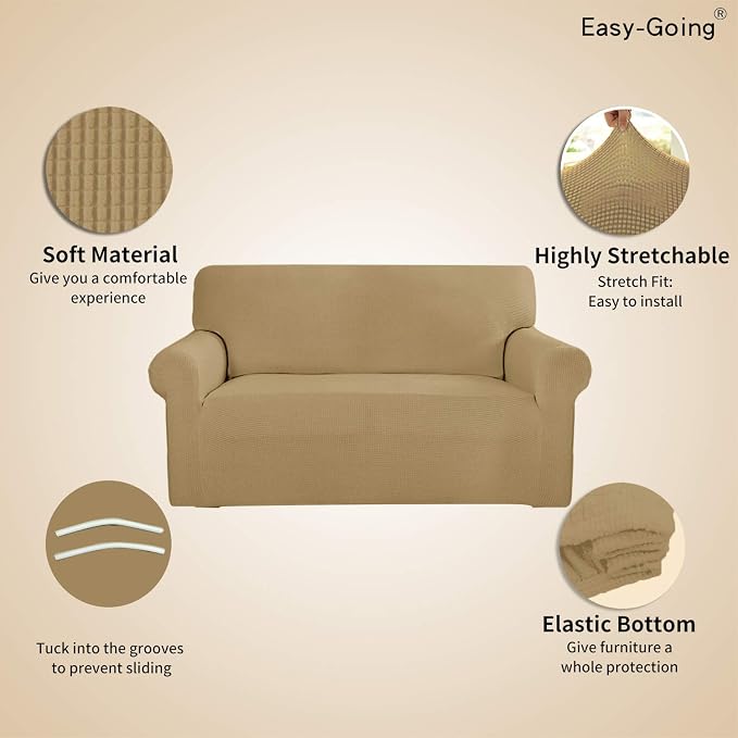 Easy-Going Stretch Oversized Sofa Couch Slipcover Washable Golden | 1-Piece Extra large Sofa Cover Furniture Protector Couch Soft with Bottom for Kids, Polyester Spandex Jacquard - Image 3