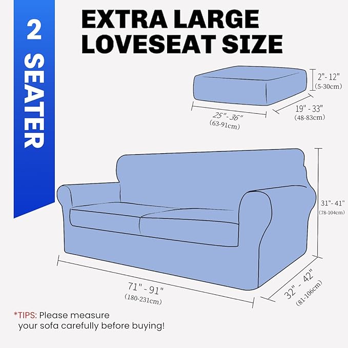 YEMYHOM Latest Checkered 3 Pieces Couch Covers for 2 Cushion Couch High Stretch Sofa Cover with 2 Extra Large Seat Cushion Covers Anti Slip Elastic Slipcovers (Light Gray), 71"-91"(2 Cushions) - Image 6