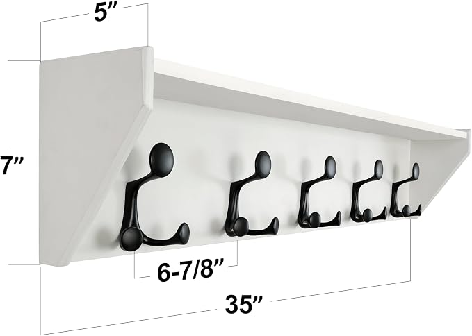 SKOLOO Wall Shelf with Hooks, 35-Inch White Coat Rack Wall Mount with Shelf Organizer - Lightweight & Sturdy​​, 5 Tri Hooks - Perfect for Entryway, Hallway, Living Room, Bedroom, Mudroom - Image 4